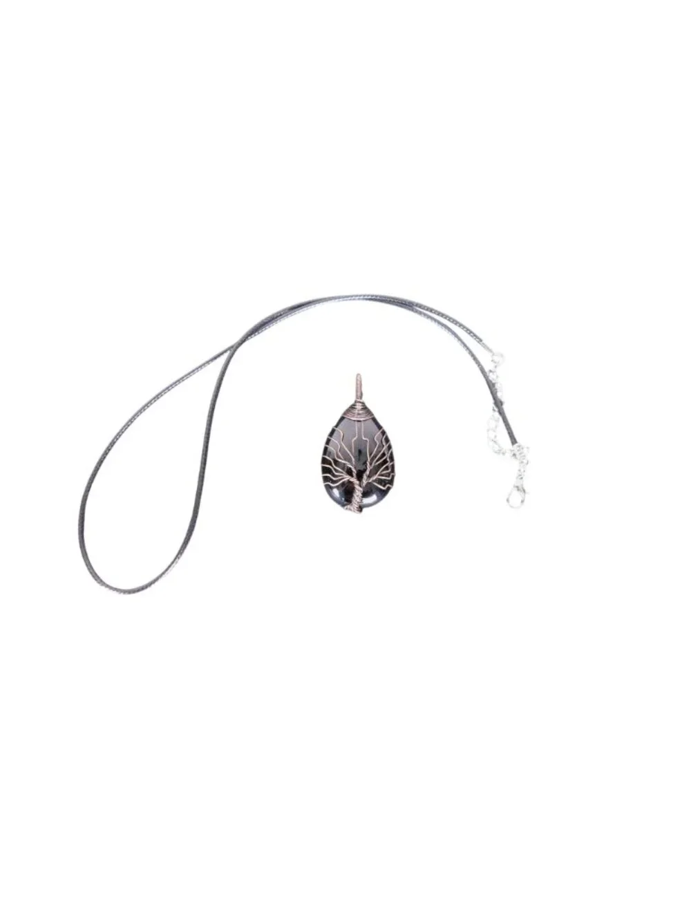 Black Obsidian Tree of Life Pendant Necklace Wire Wrapped Crystal Teardrop - Picture 2 of 6